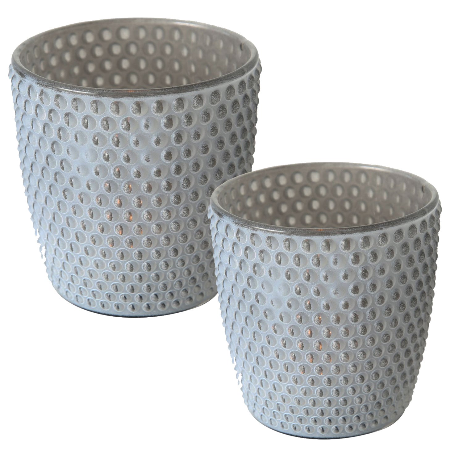 LS-LebenStil Retro Glas Teelichthalter Grau Punkte 2er Set