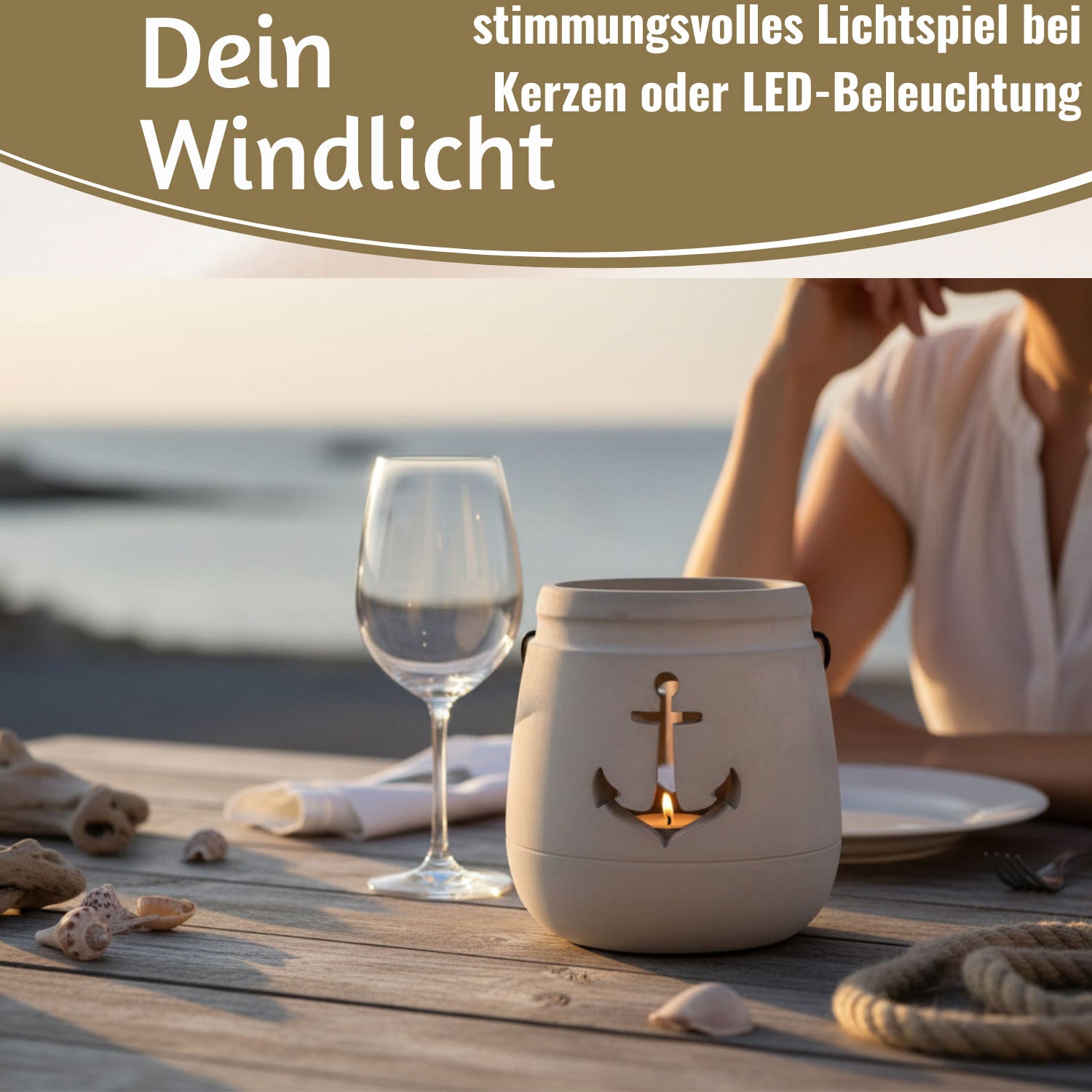 Ib Laursen Windlicht Beton Anker grau 13cm mit Henkel