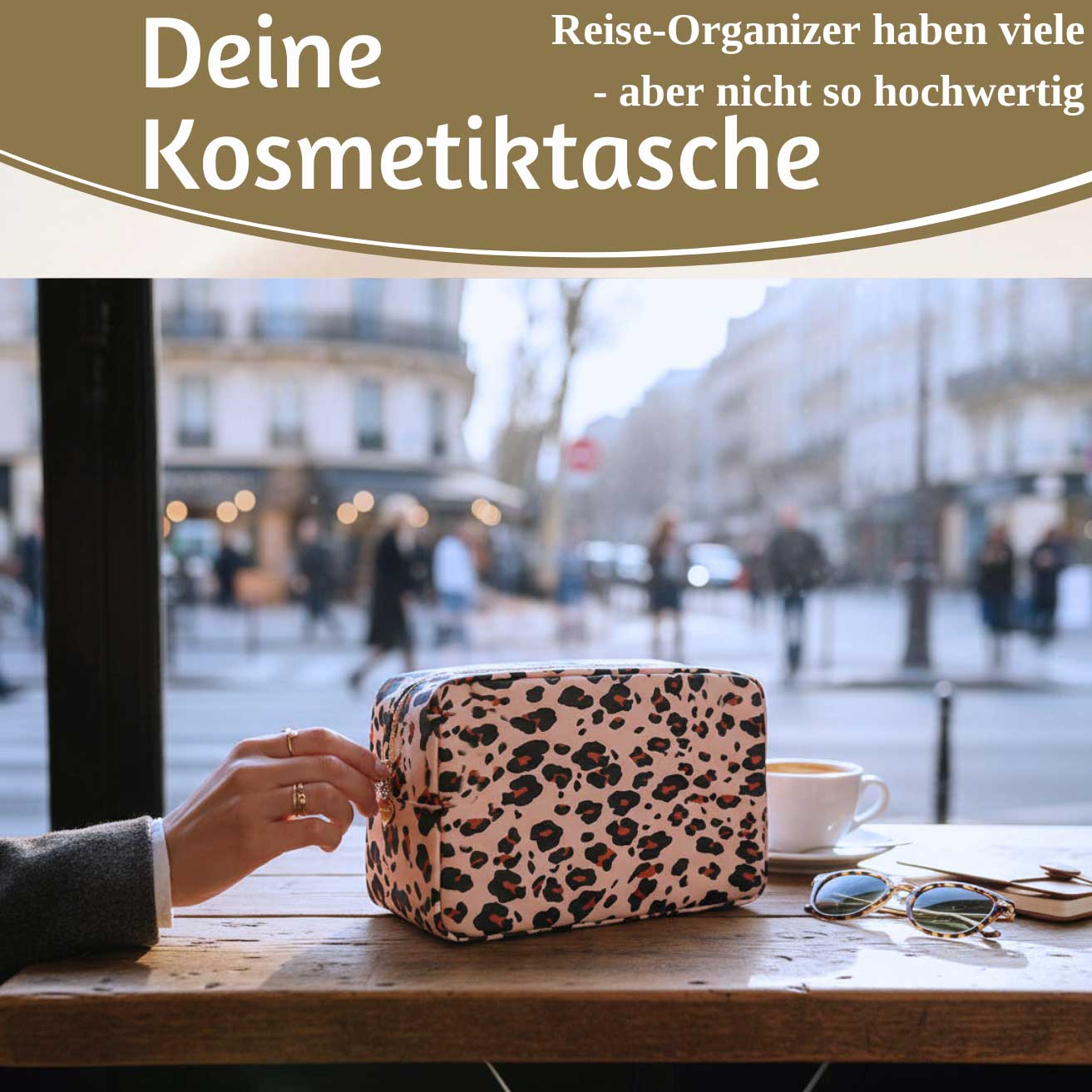 LS-LebenStil Romy Kulturtasche Leo Beige Nylon 26cm