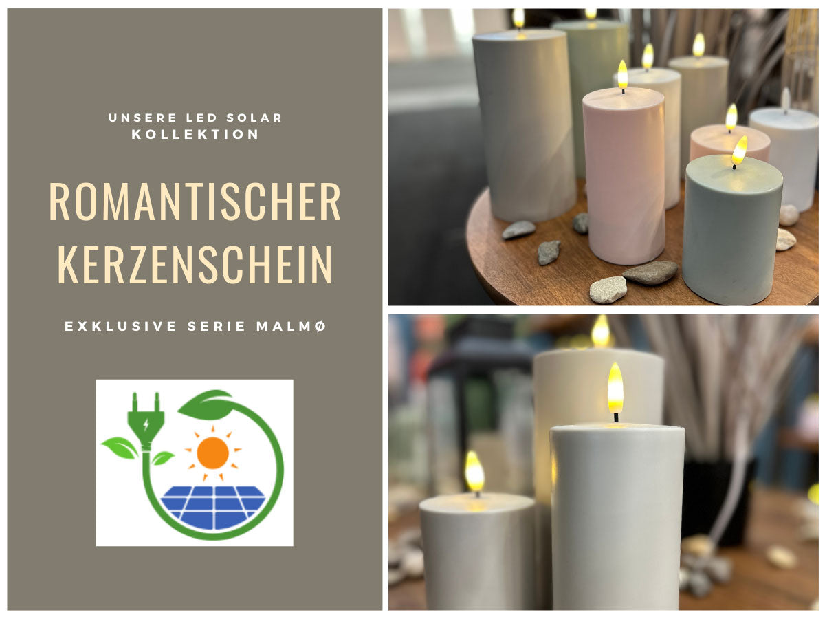 LS-LebenStil Malmø Solar LED Stumpenkerze Grün 20x7,5cm