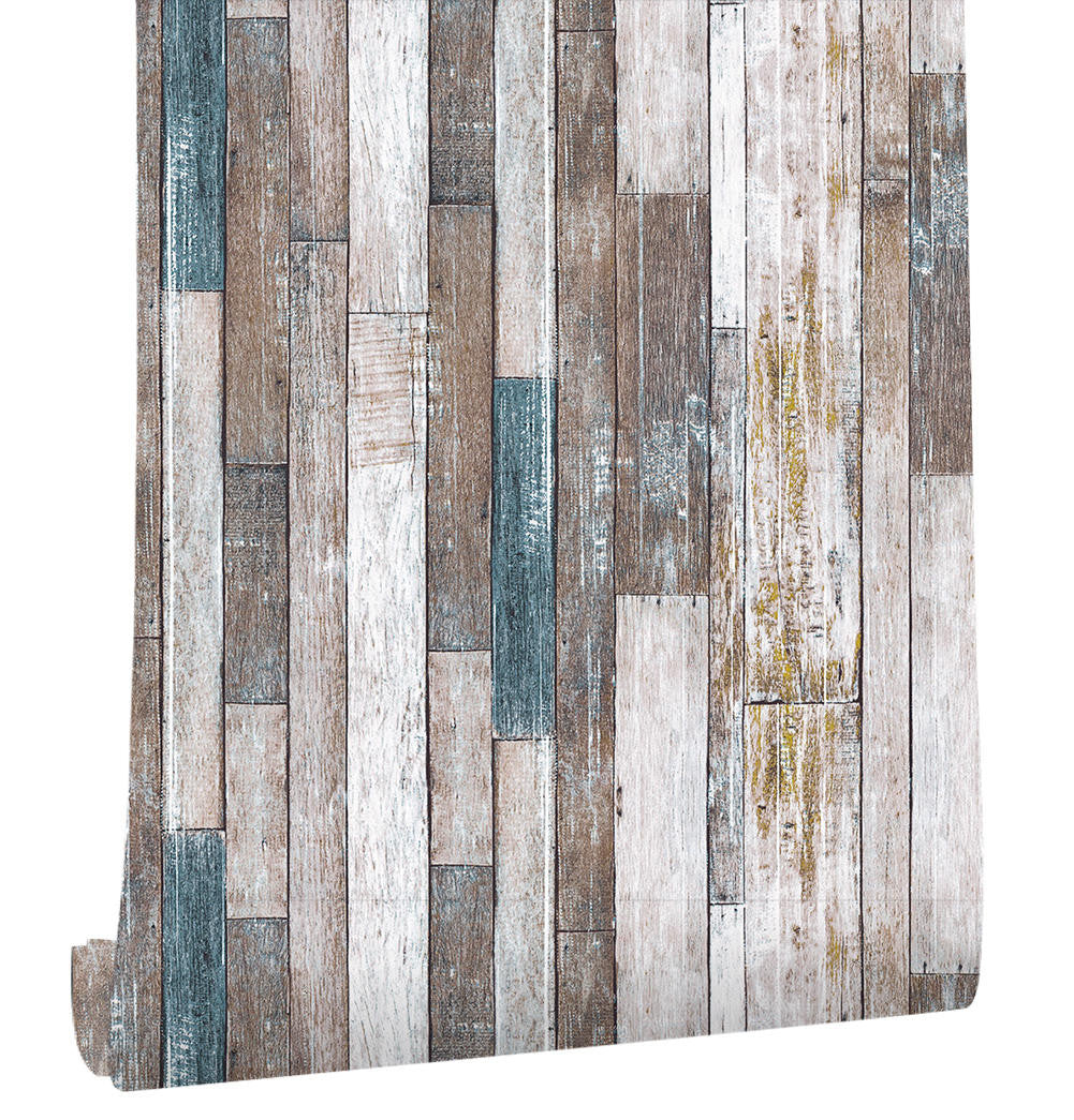Mineheart Wallpaper Rustic Wood Panel Tapete Grau-Blau