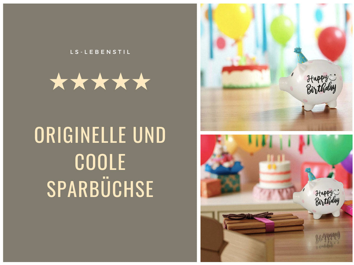 LS-LebenStil Sparschwein Blau Keramik Happy Birthday 16cm