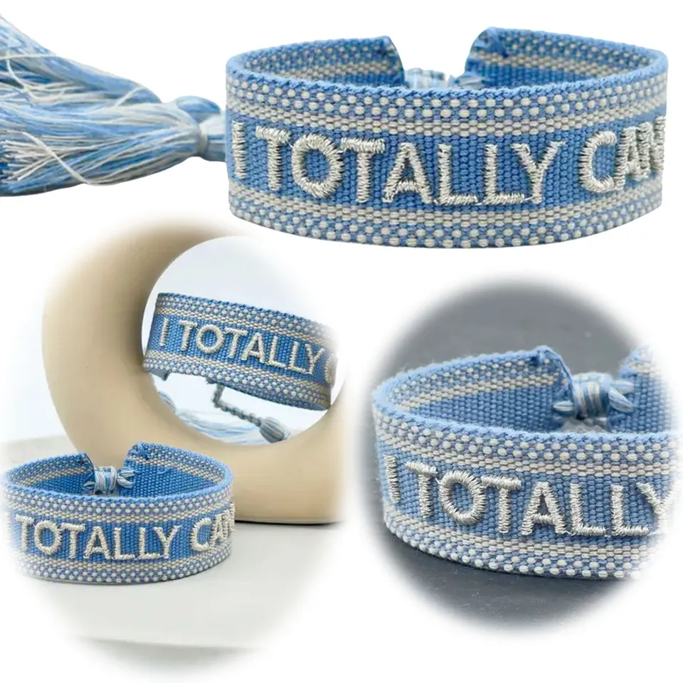 LS-LebenStil Totally Can Webarmband Blau Silber Quasten 20cm