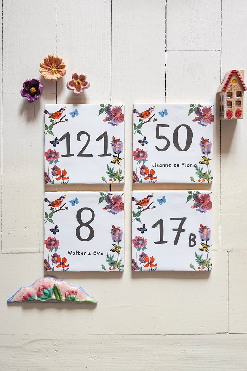 Storytiles Delft Blue Vlinders Hausnummer Wandfliese S 10x10 cm
