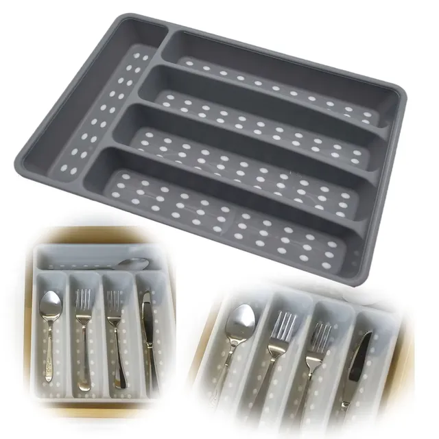 LS-LebenStil Besteckkasten 32x23cm Grau 5 Fächer