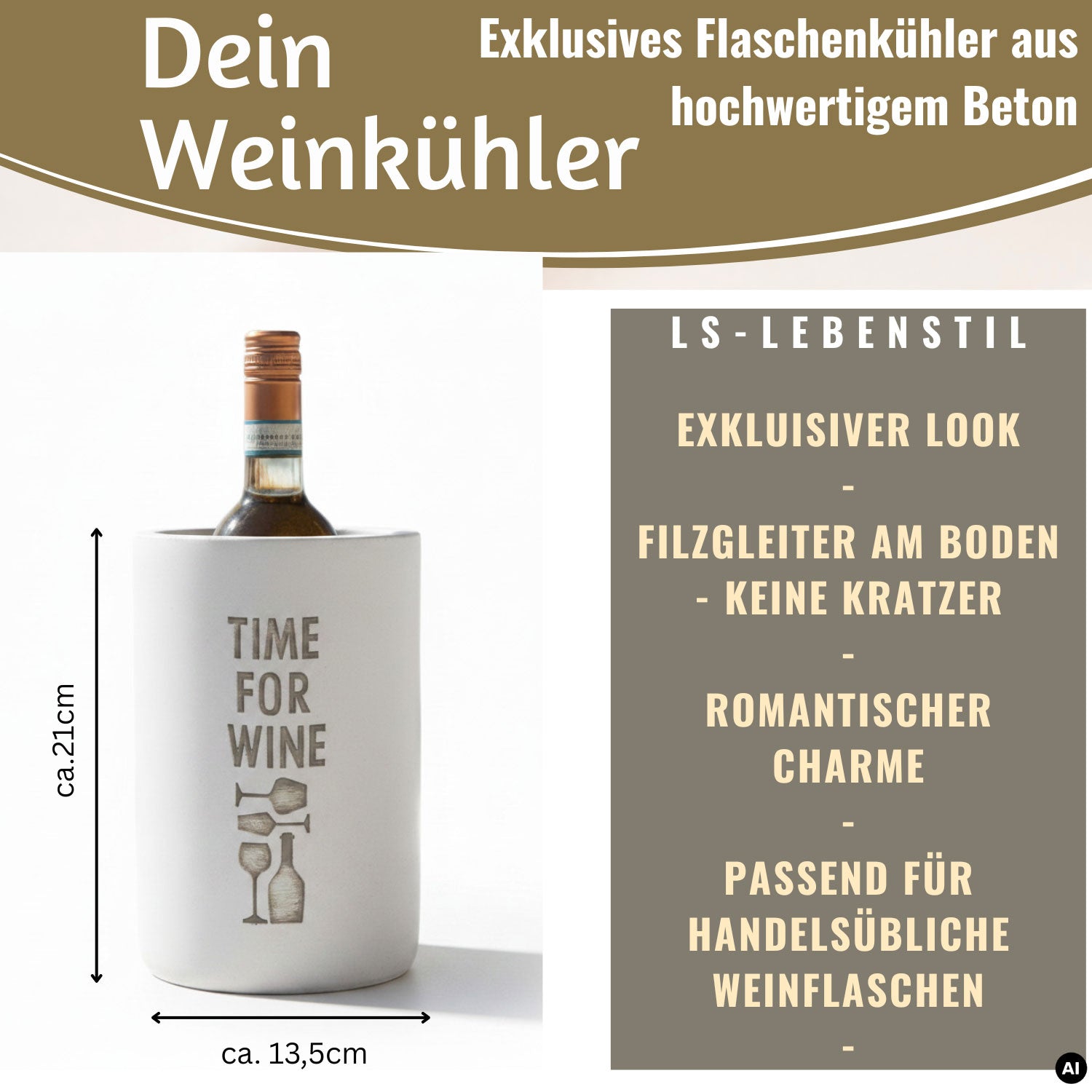 LS-LebenStil Time for Wein Weinkühler Beton grau 21 cm