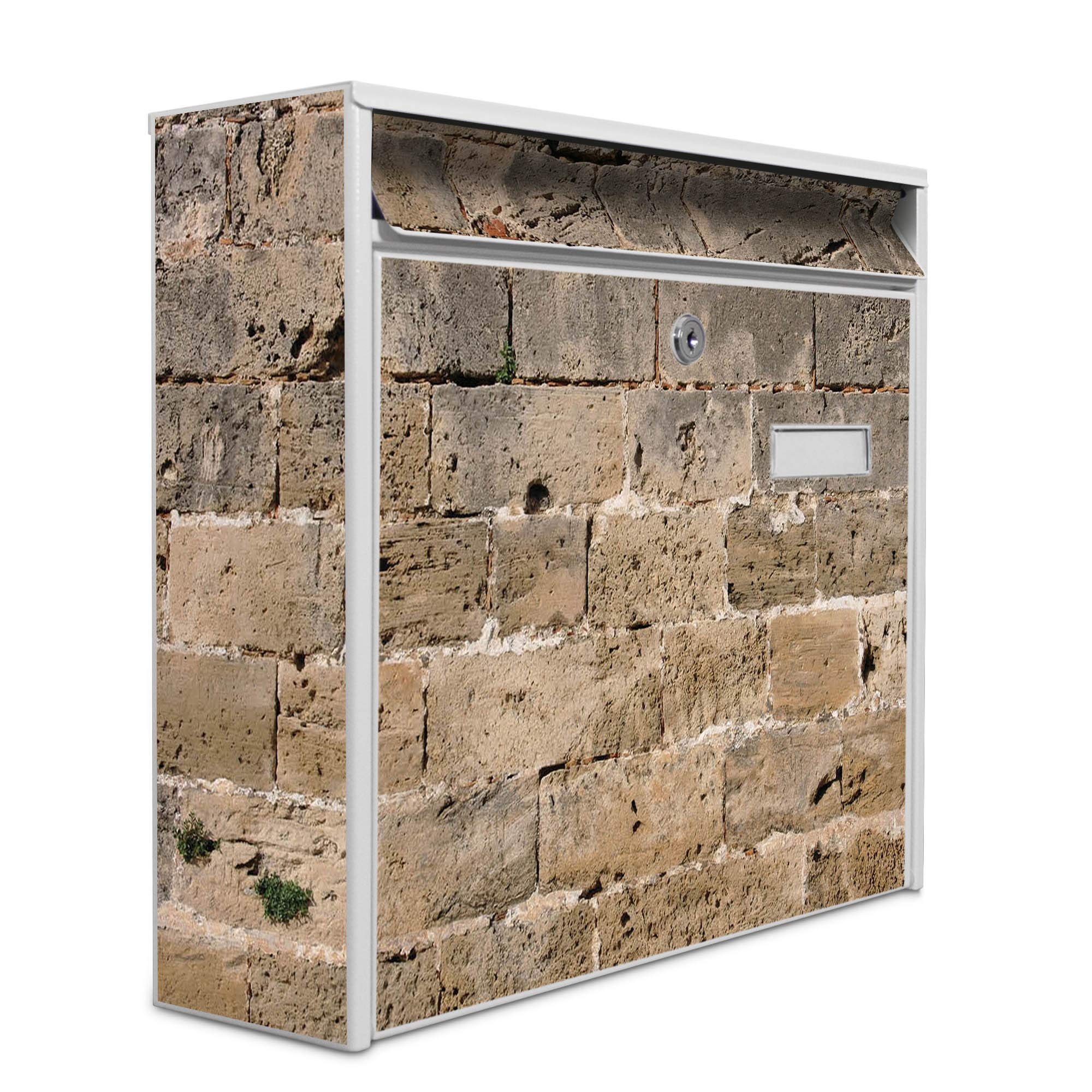 Banjado Briefkasten Mauer Antik Weiss A4 32x36cm mit Namensschild