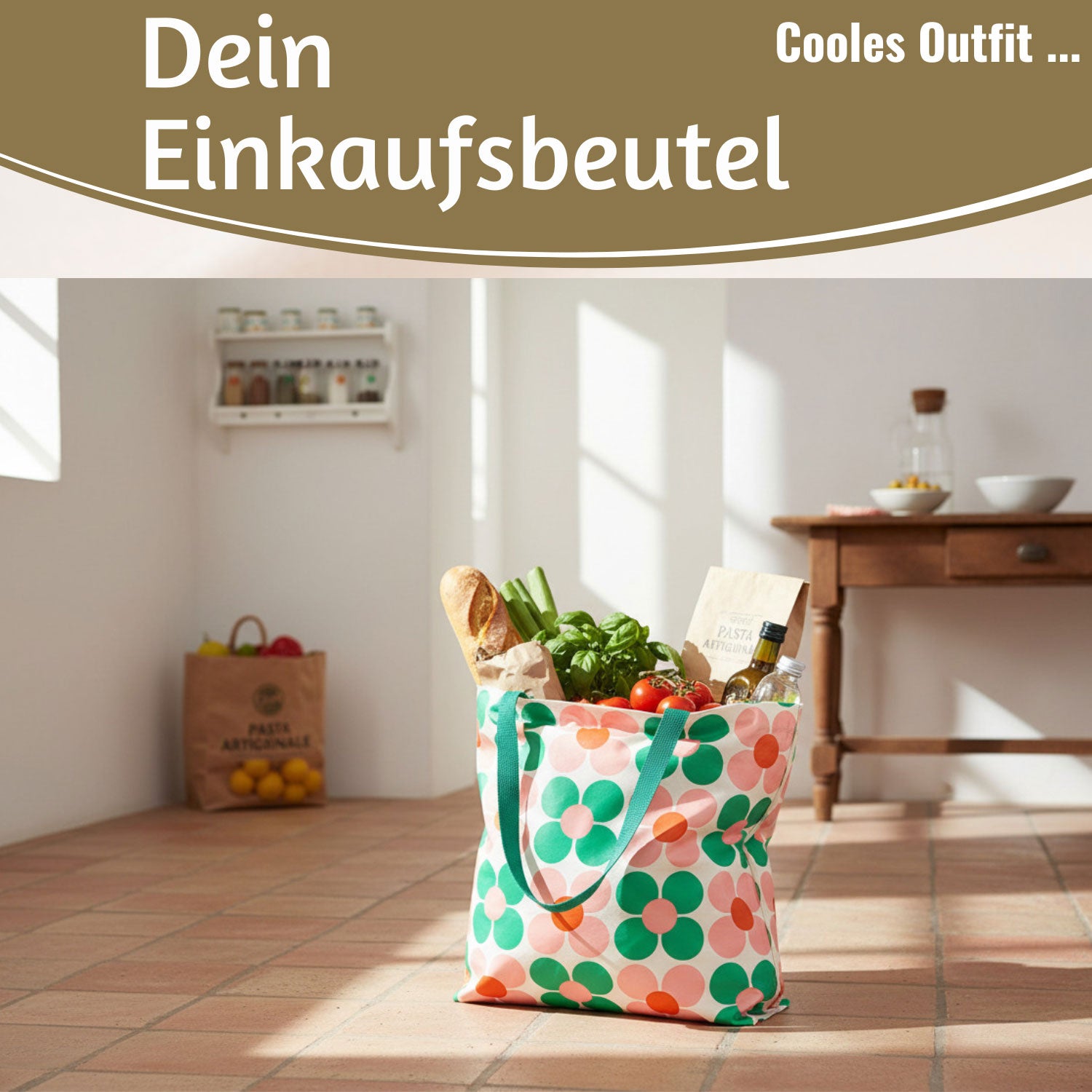 LS-LebenStil Retro Shopper Daisy pink-grün faltbar 40x34x15 cm