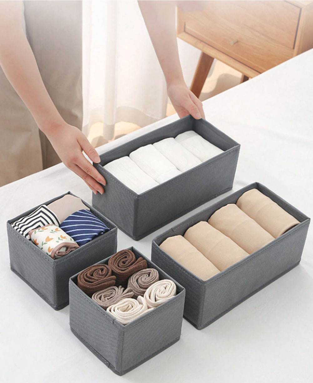 LS-LebenStil Schubladen Organizer 3er Set grau faltbar Box