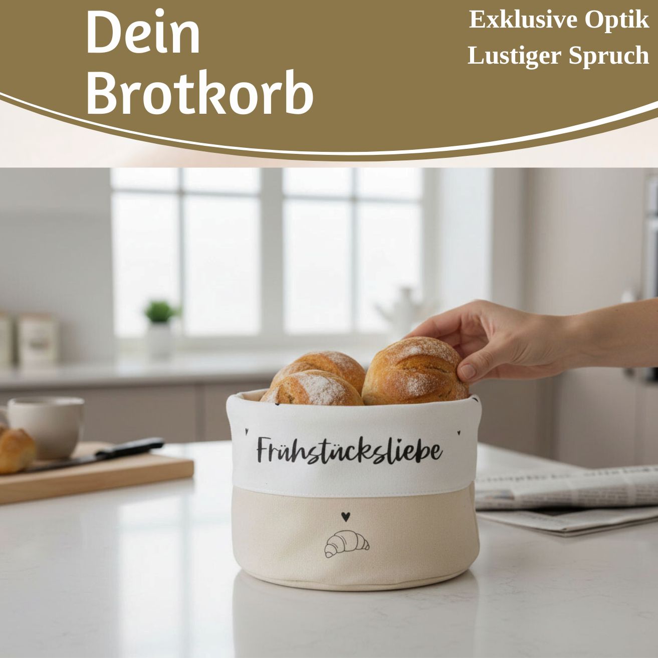 LS-LebenStil Frühstücksliebe Brotkorb Baumwolle Creme 20x16cm