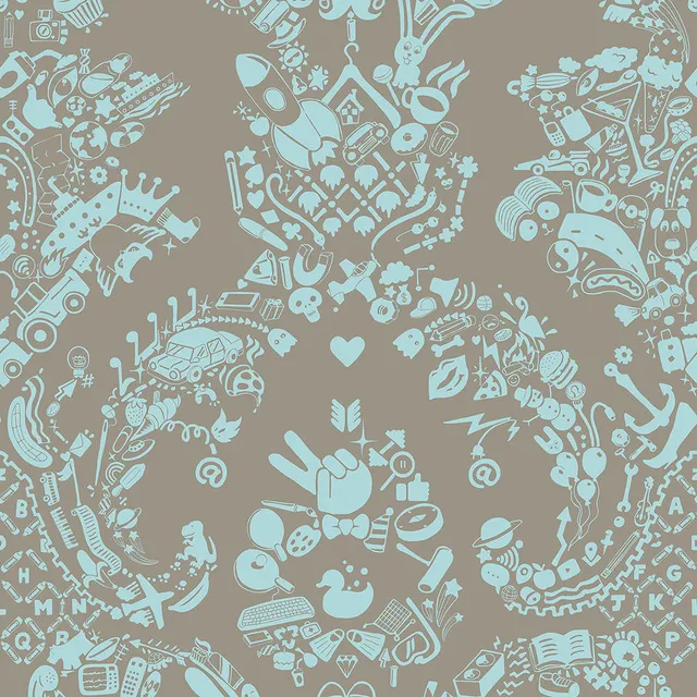 Mineheart New World Damask Tapete Rolle grau blau Ornament