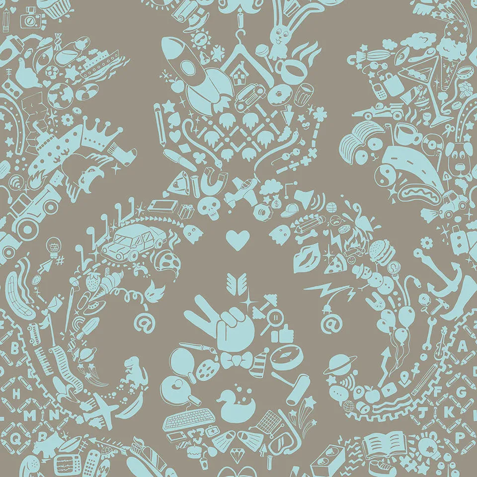 Mineheart New World Damask Tapete Rolle grau blau Ornament