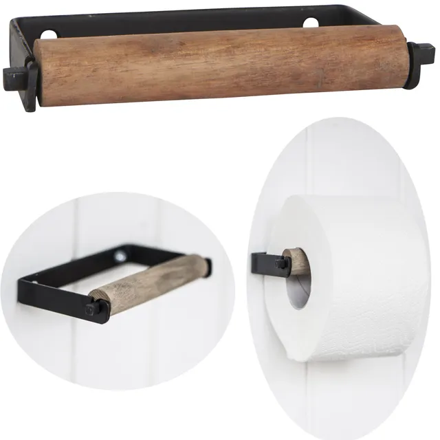 LS-LebenStil Toilettenpapierhalter Vintage 13cm schwarz Holz