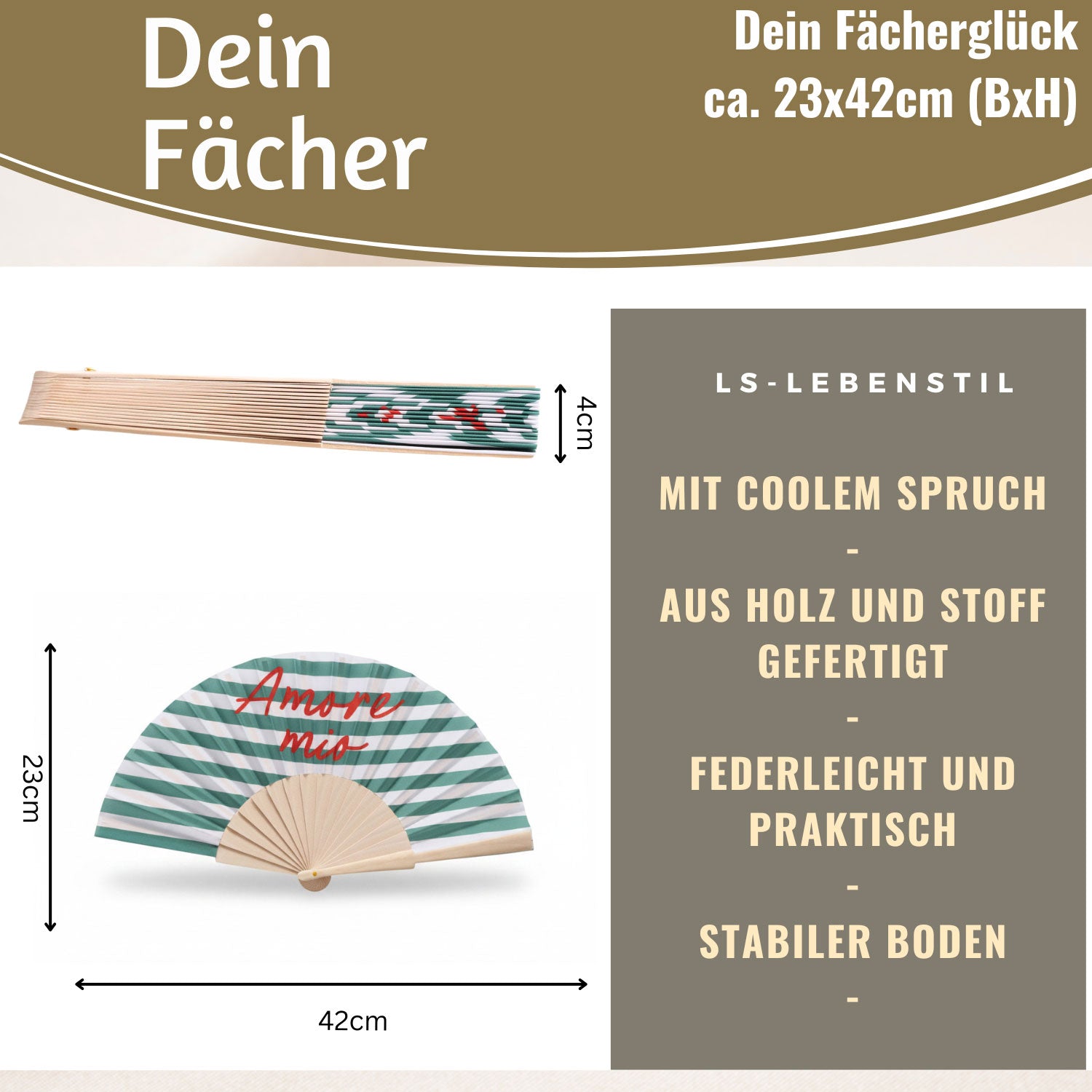 LS-LebenStil Amore Mio Handfächer Holz faltbar grün-weiß-rot