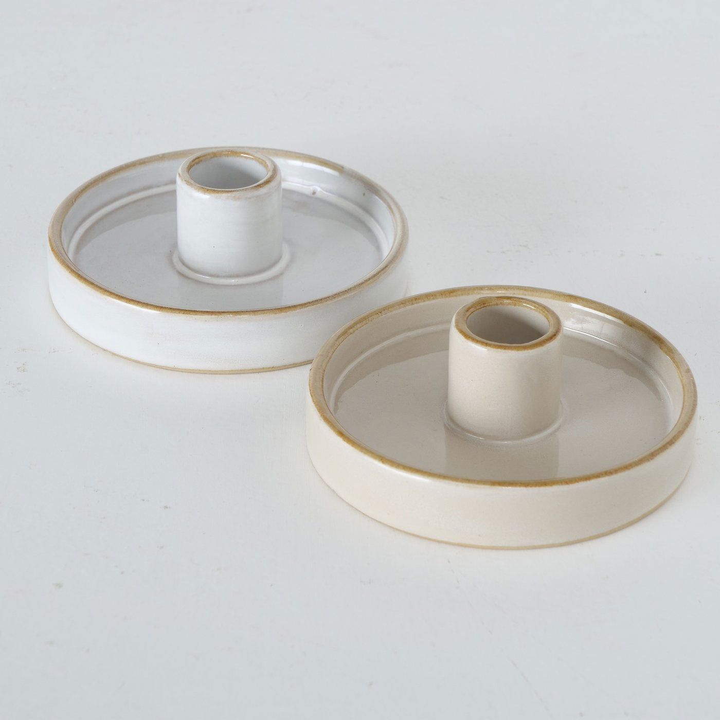 LS-LebenStil Keramik Kerzenständer 2er Set 10cm Beige Grau