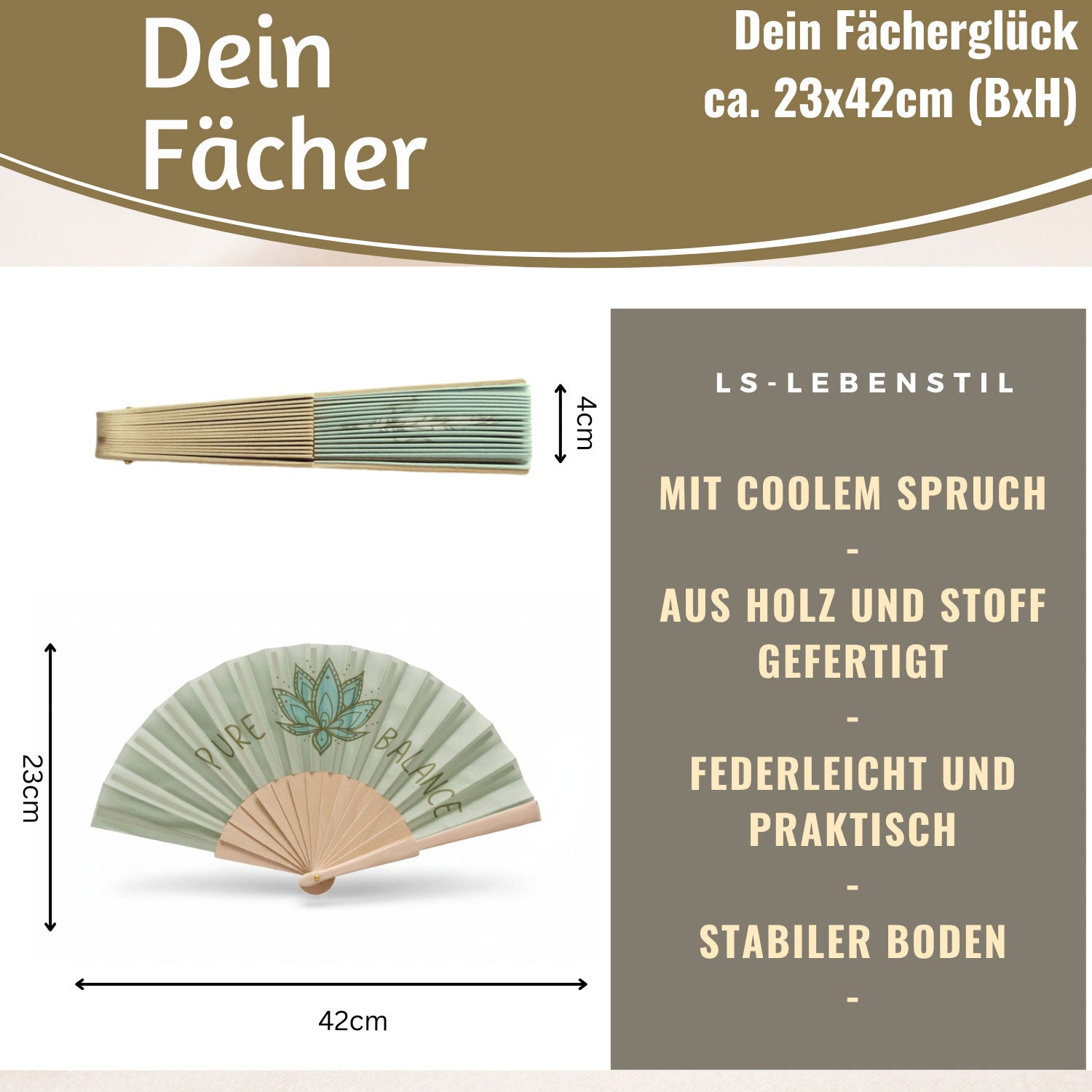 LS-LebenStil Handfächer Pure Balance Grün 23x42cm