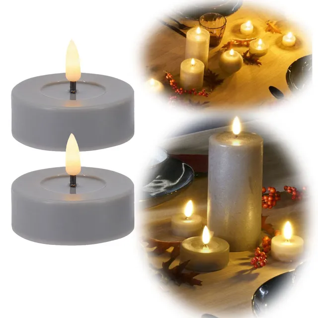 LS-LebenStil Küche & Haushalt LED Teelichter Grau 2er 4,5cm Echtwachs