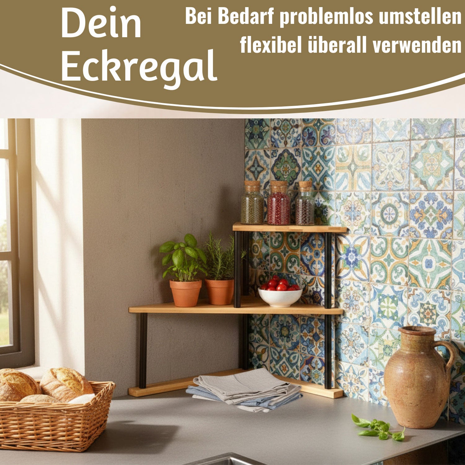 LS-LebenStil Küche & Haushalt Holz Küchenregal Eckregal 39x52cm