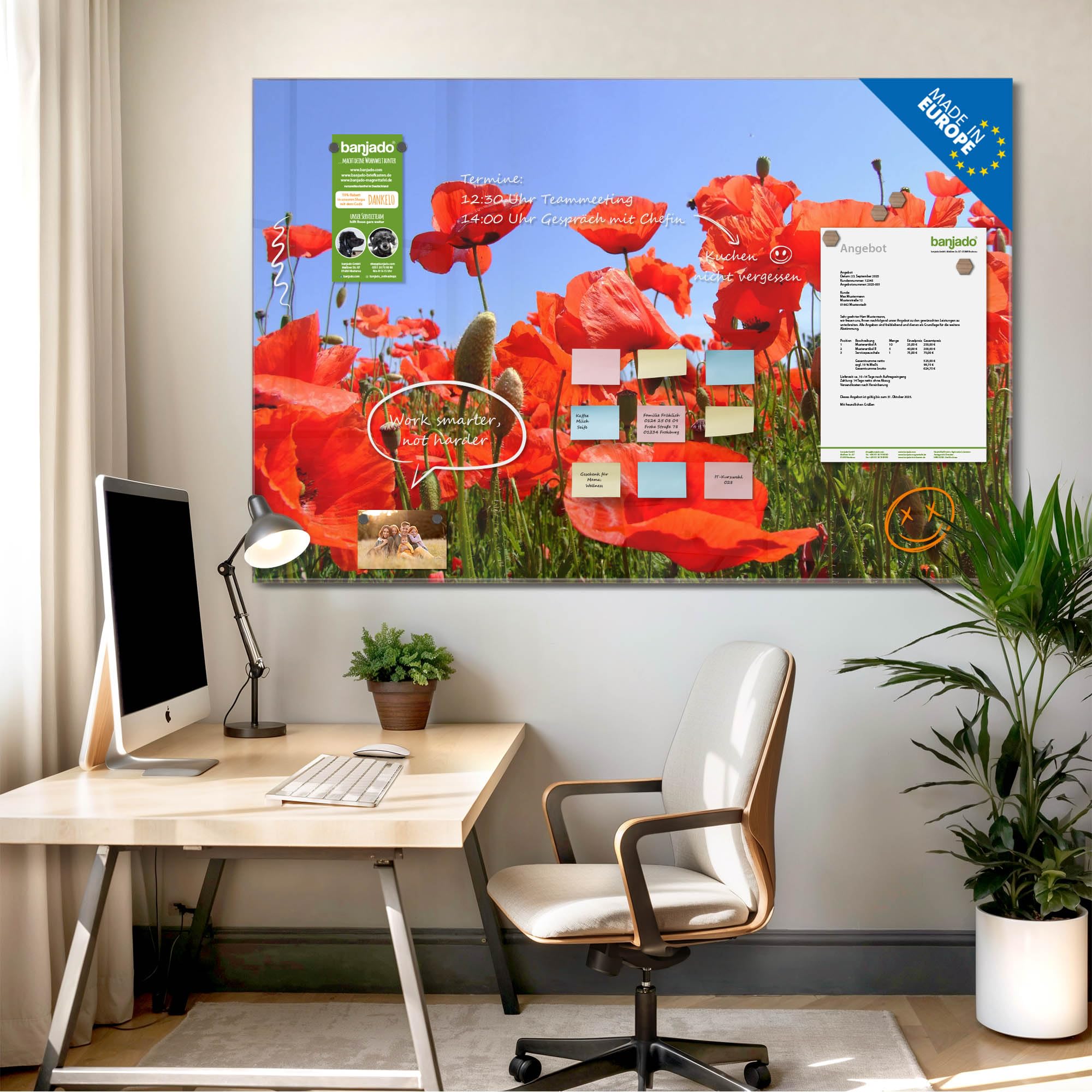 Banjado Magnettafel 120x80 Glasmagnettafel Mohnblumen Glas