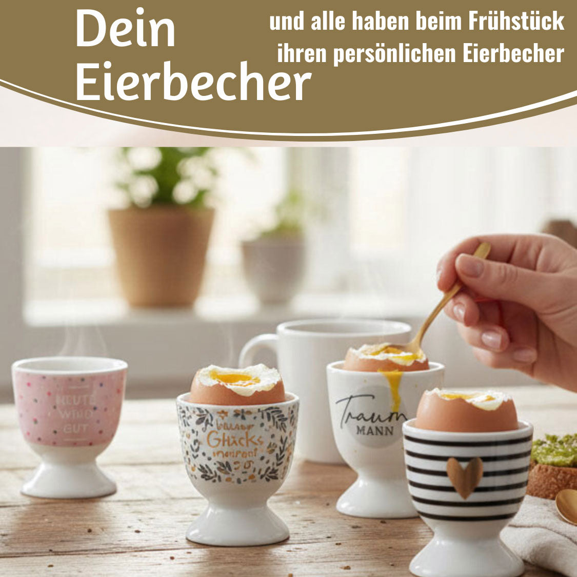 LS-LebenStil Küche Eierbecher Traummann Echt-Gold Porzellan