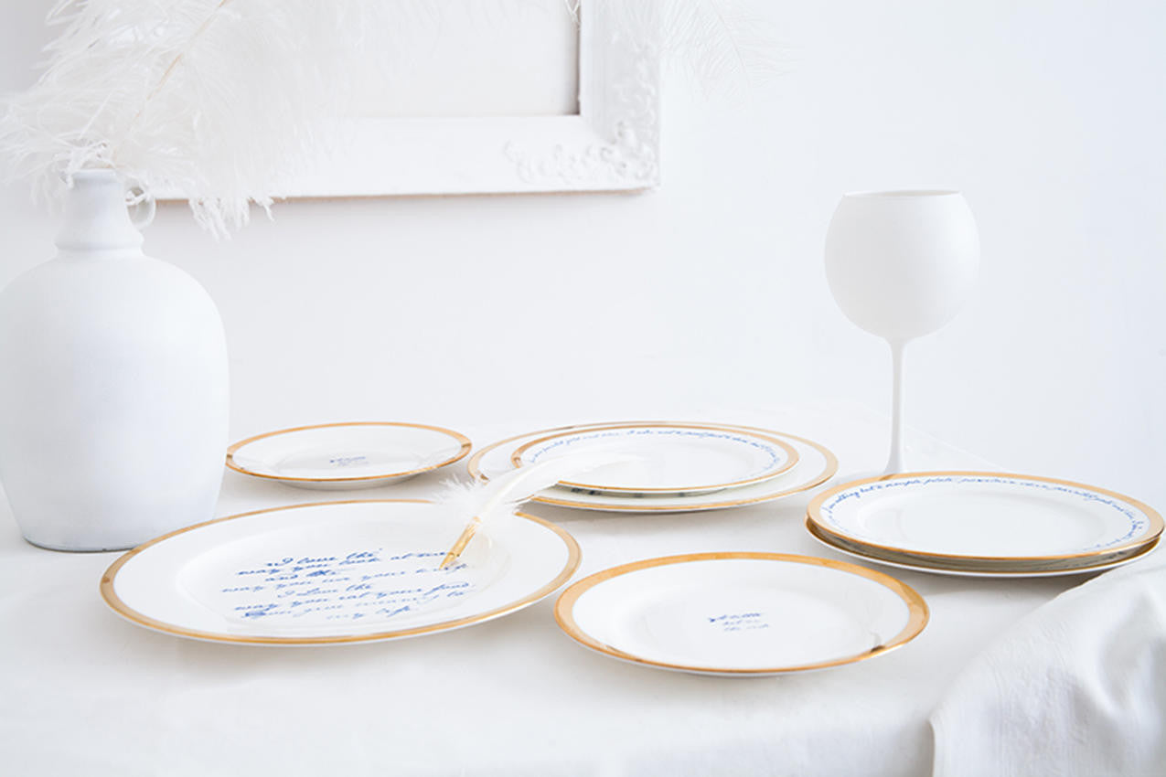 Mineheart Poetry Plates Teller Set Bone China Spruch