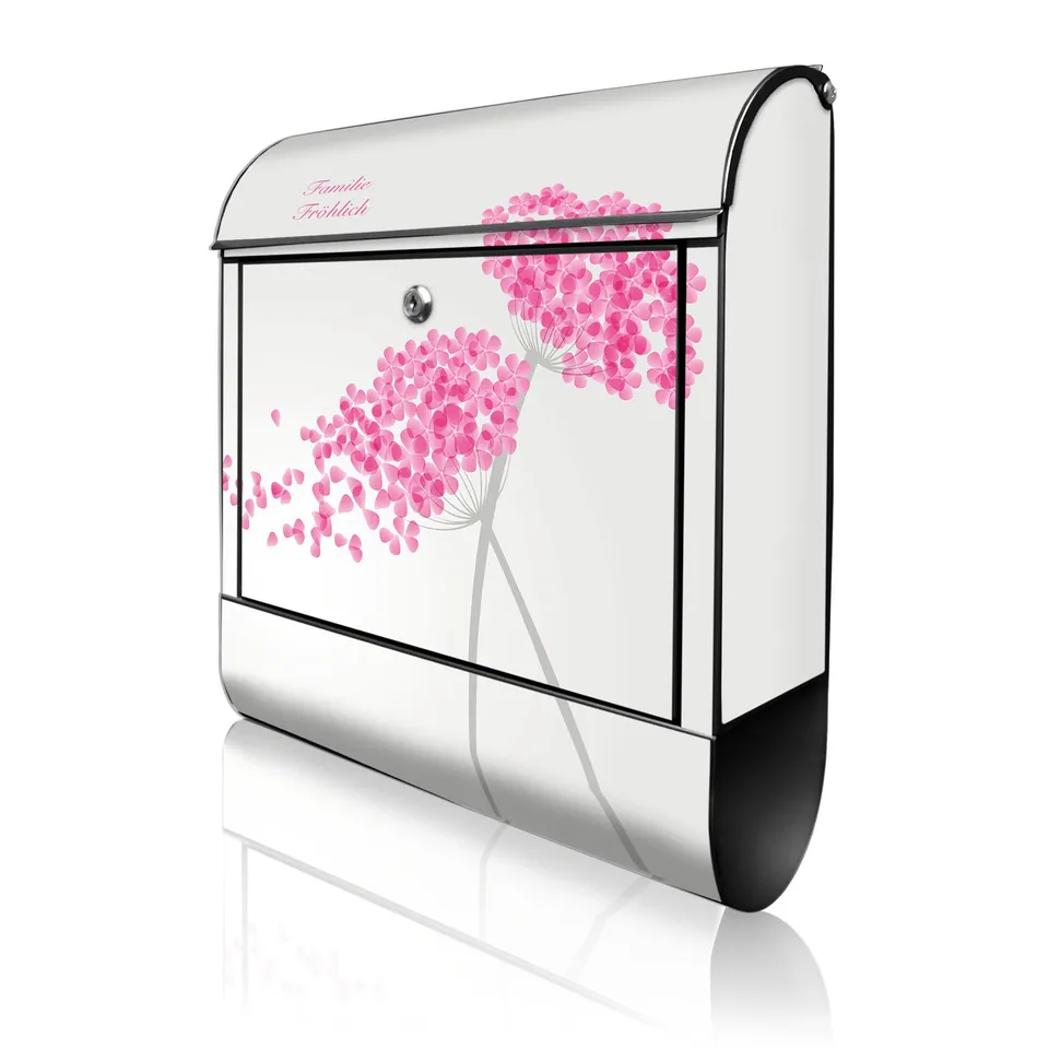 Banjado Briefkasten Holunder Pink 38,5x46,5x13cm Stahl schwarz