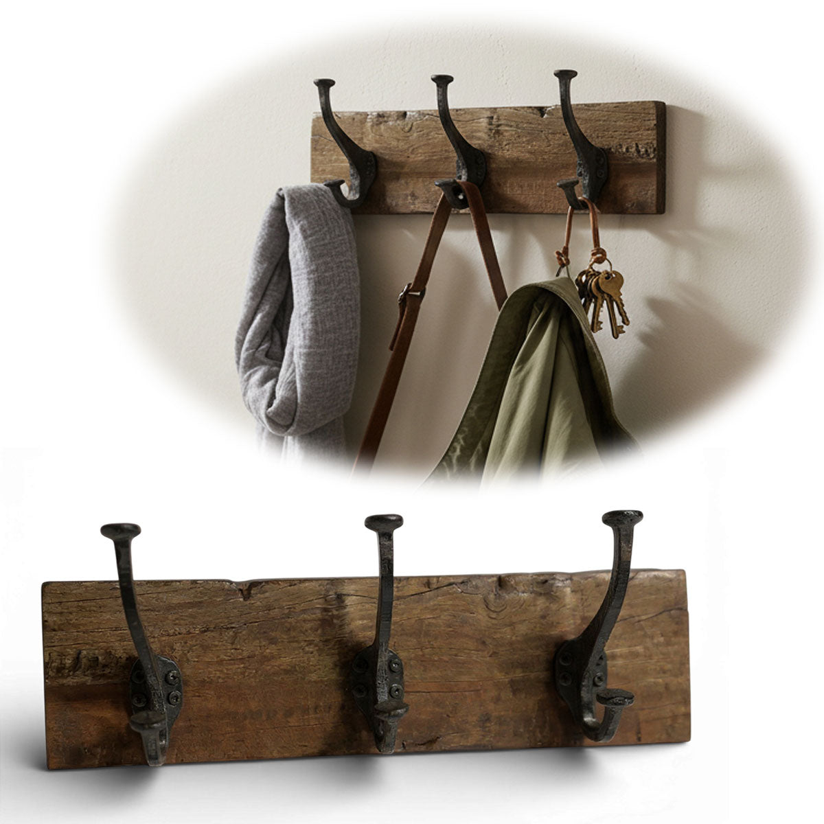 LS-LebenStil Möbel Wohnen Wandgarderobe Teak 38cm braun 3 Haken