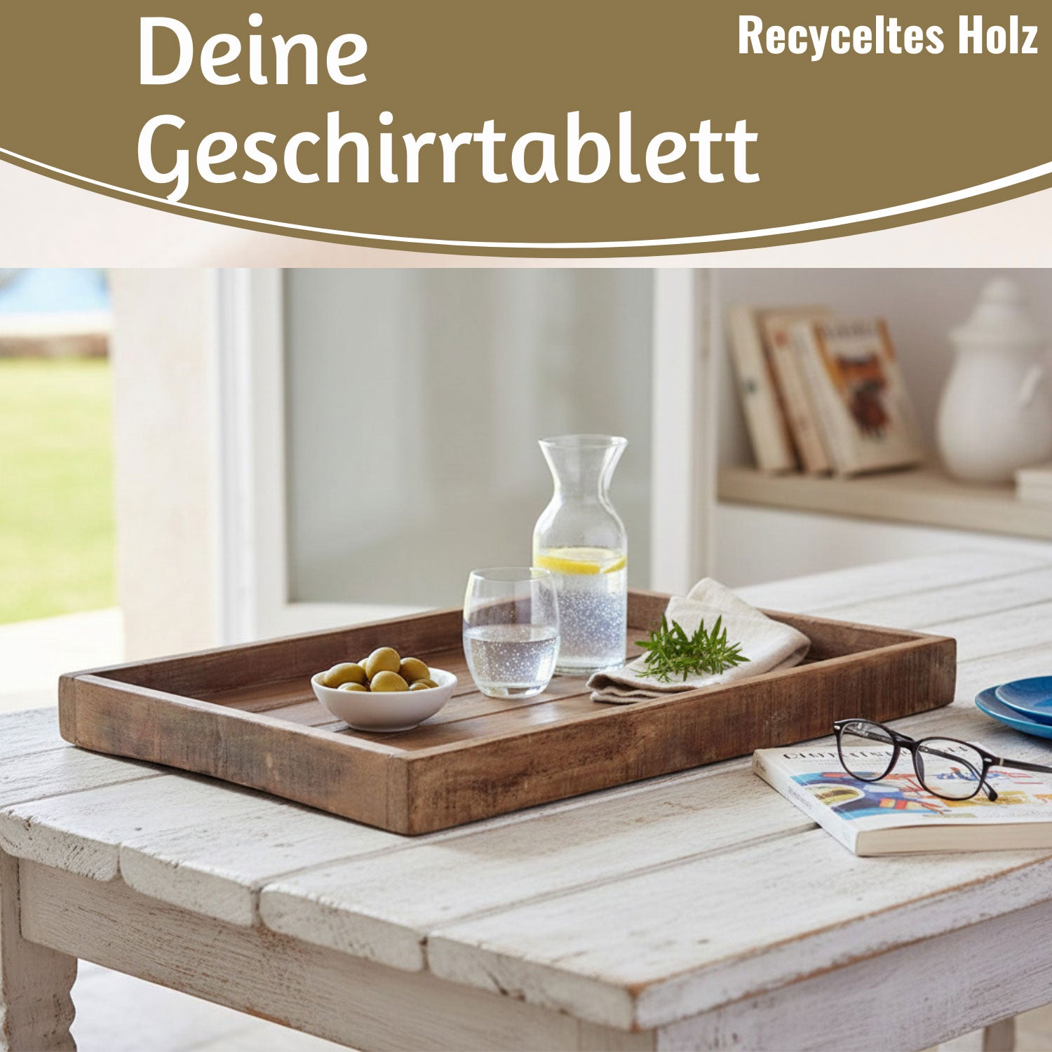 LS-LebenStil Unika Serviertablett Holz Recycelt Braun 46x30cm