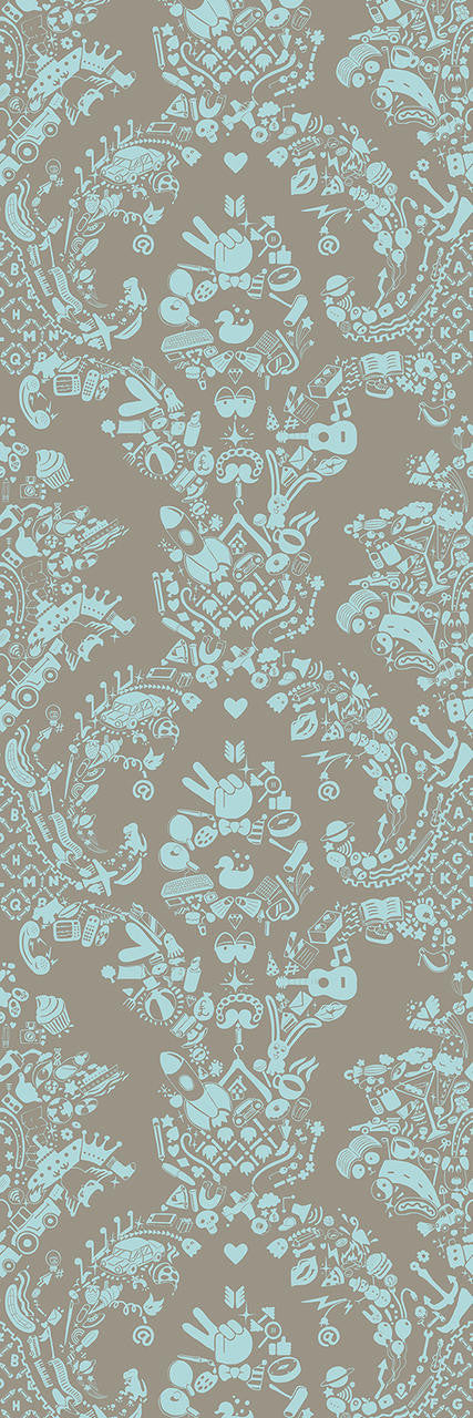 Mineheart New World Damask Tapete Rolle grau blau Ornament