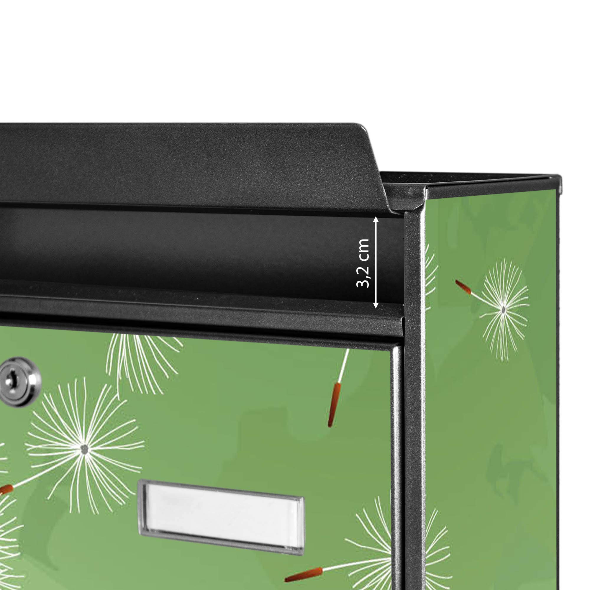 Banjado Briefkasten Pusteblume 3 Schwarz A4 ohne Zeitungsfach
