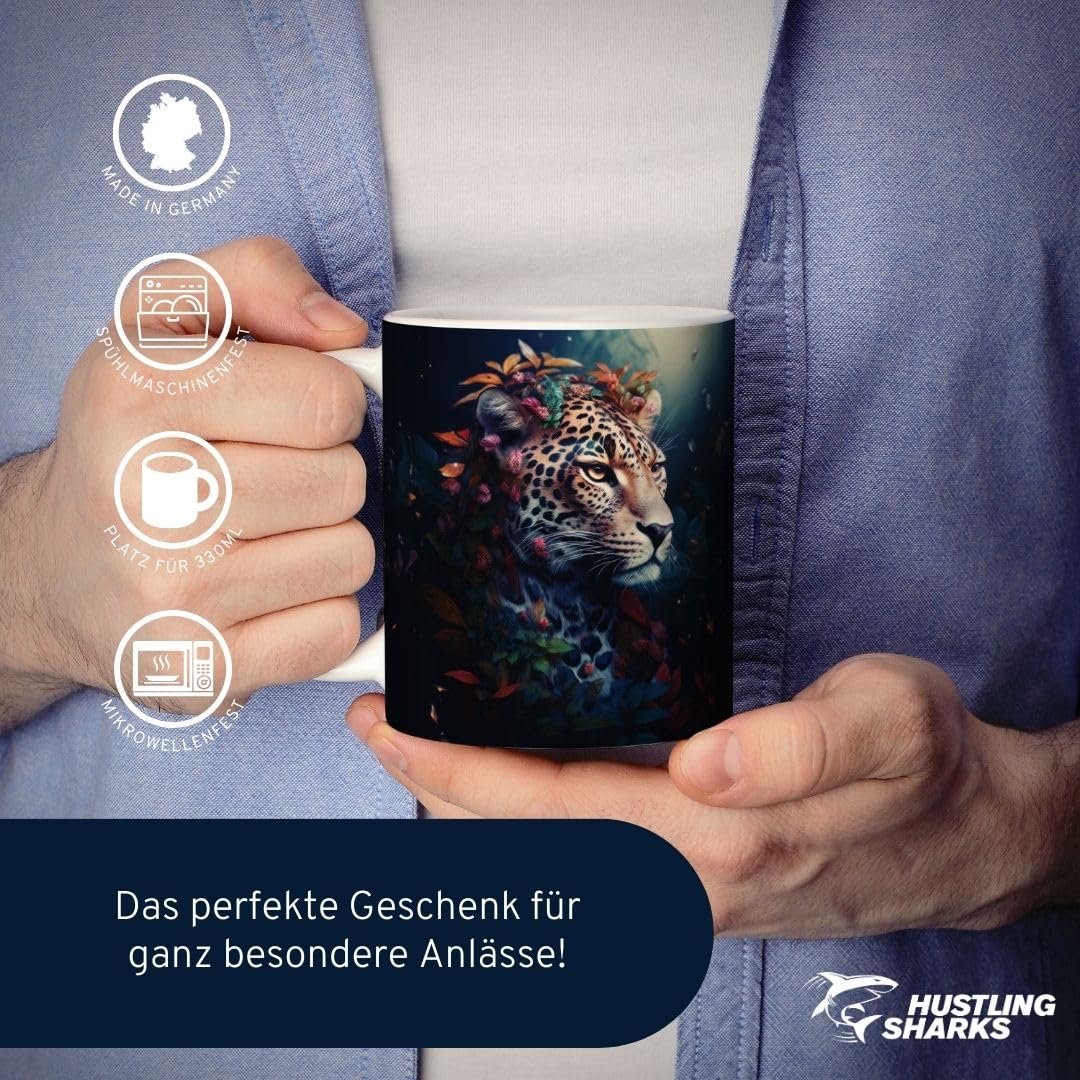 Hustling Sharks Wandbilder Tiger mit Blumen Tasse 330ml weiß Keramik