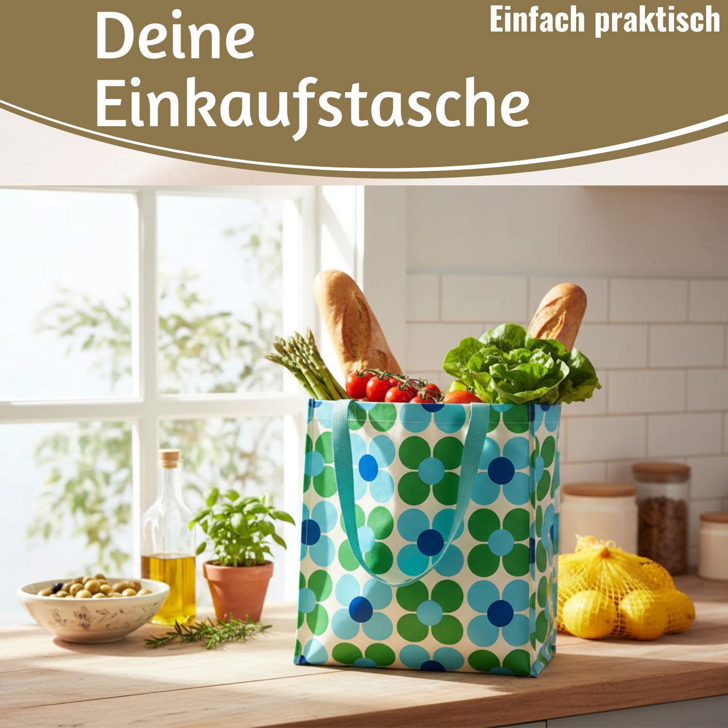 LS-LebenStil Daisy Shopper Blau Grün faltbar Einkaufstasche
