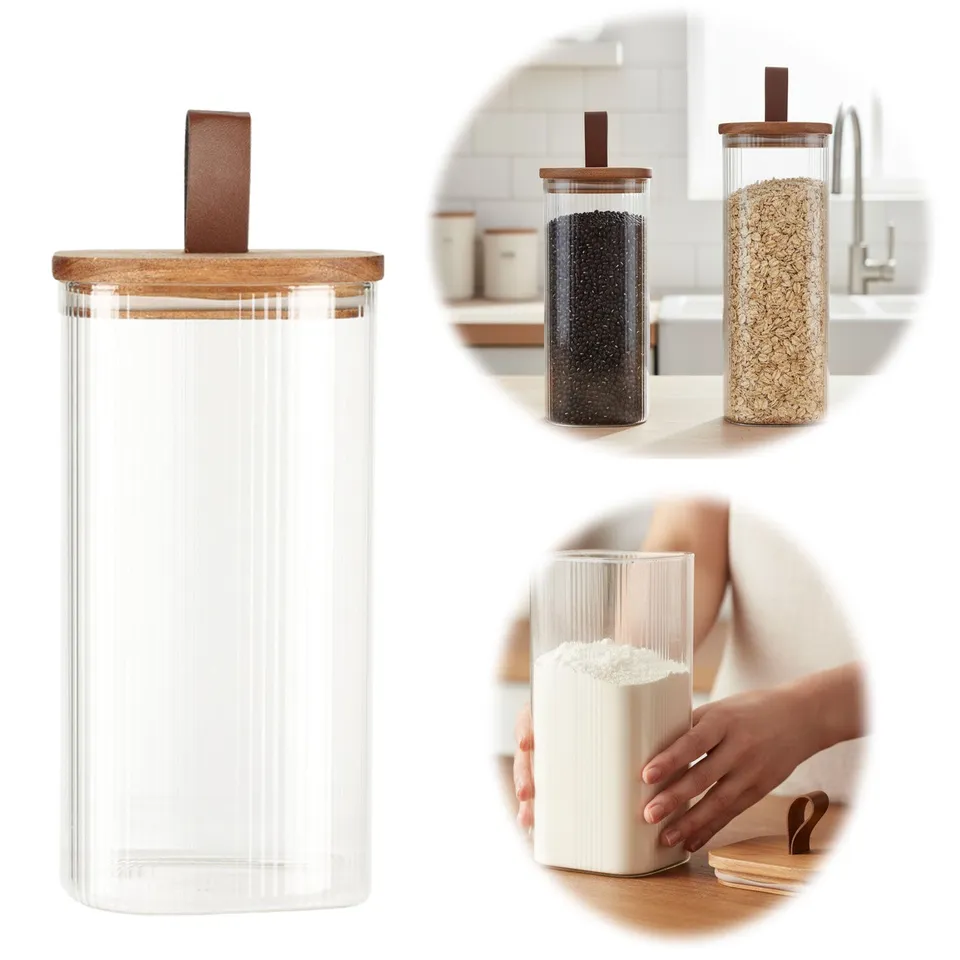 LS-LebenStil Küche Vorratsdose Glas 1500ml 21x10cm Holzdeckel