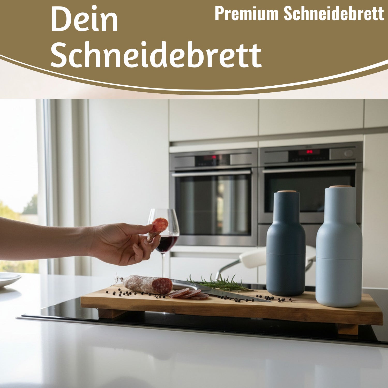 LS-LebenStil XL Vesperbrett Schneidebrett Akazie 53cm mit Füßen