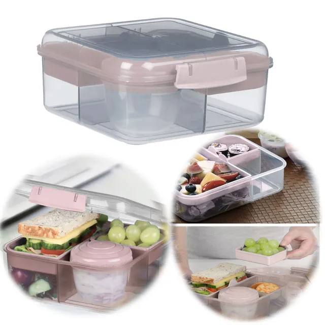 LS-LebenStil Küche & Haushalt Bento Box Rosa 3 Fächer 2 Ebenen