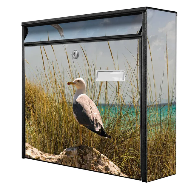Banjado Briefkasten Möwen Schwarz Stahl 32x36 A4 Namensschild