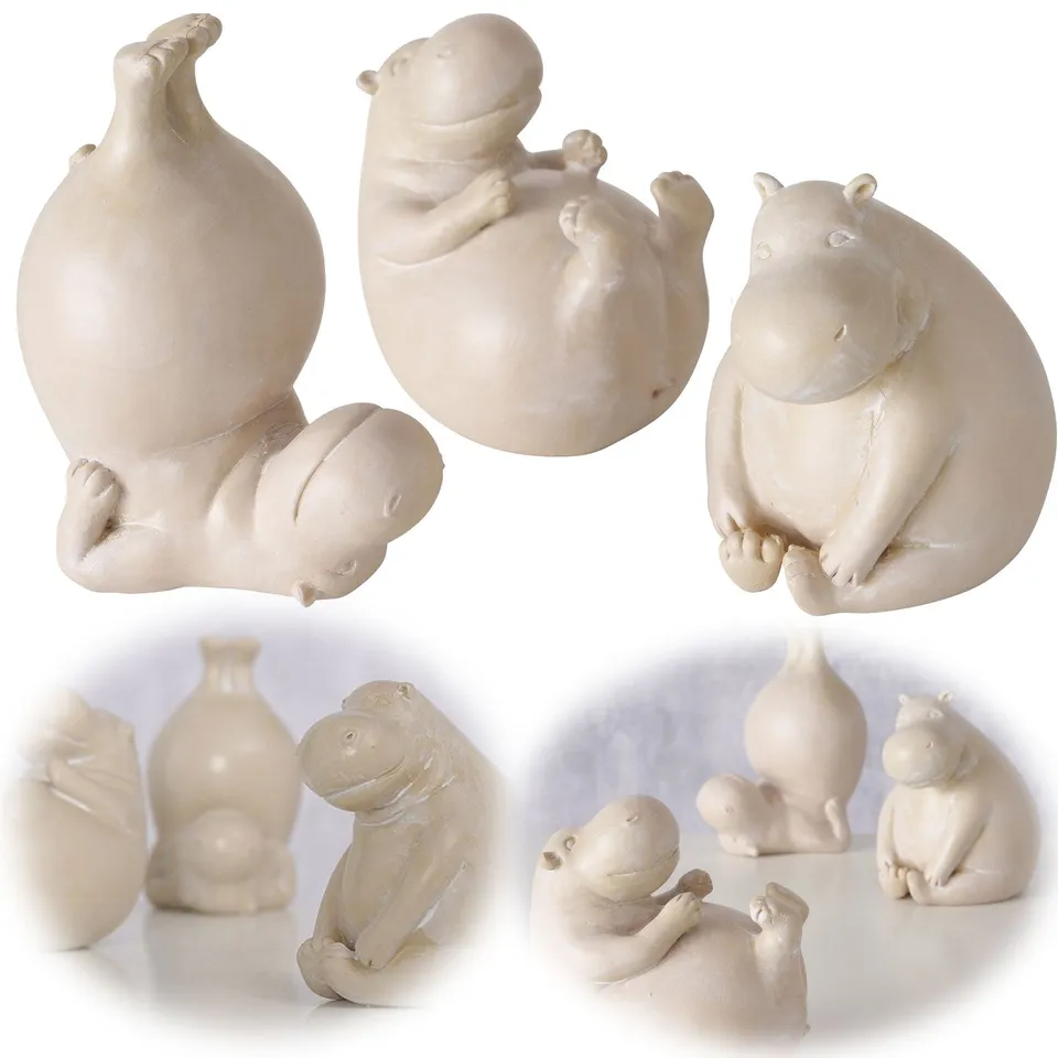 LS-LebenStil Möbel & Wohnen Yoga Hippo Deko-Figur Set 3x 12cm