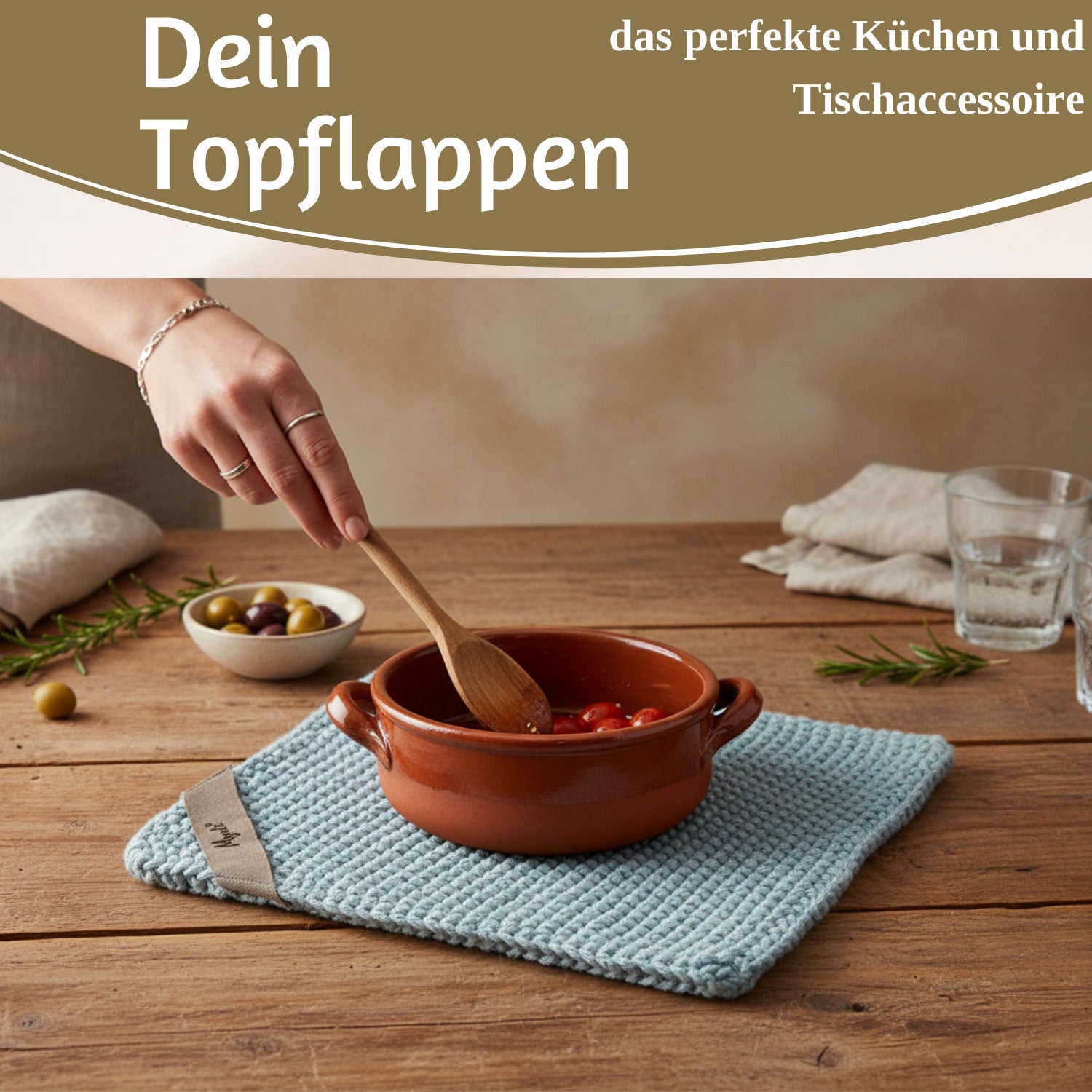 LS-LebenStil Mynte Topflappen 22cm Blau Baumwolle OEKO-TEX