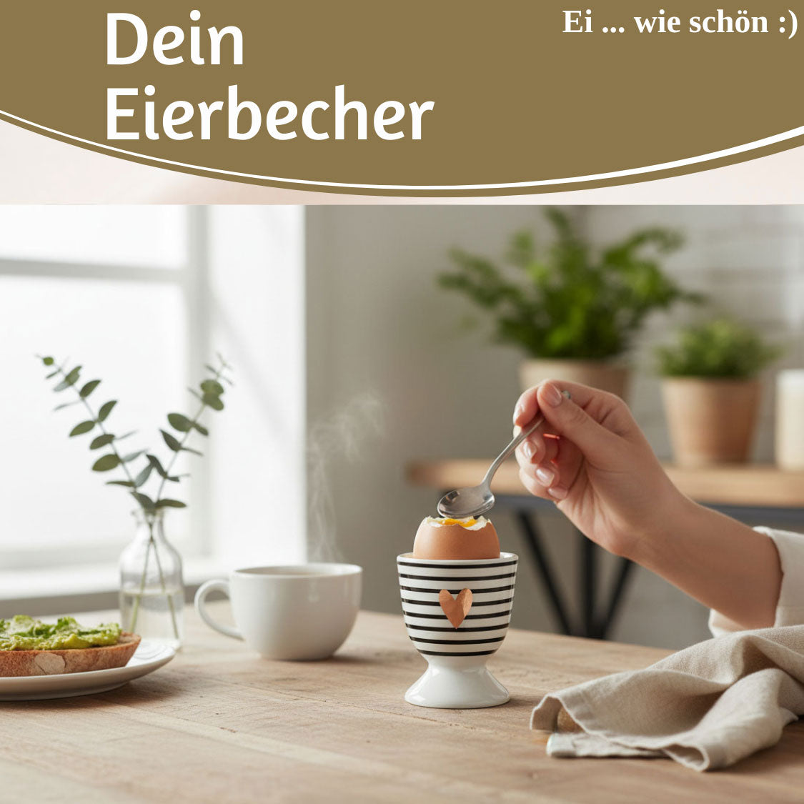 LS-LebenStil Küche & Haushalt Herz Gold Eierbecher Porzellan Schwarz
