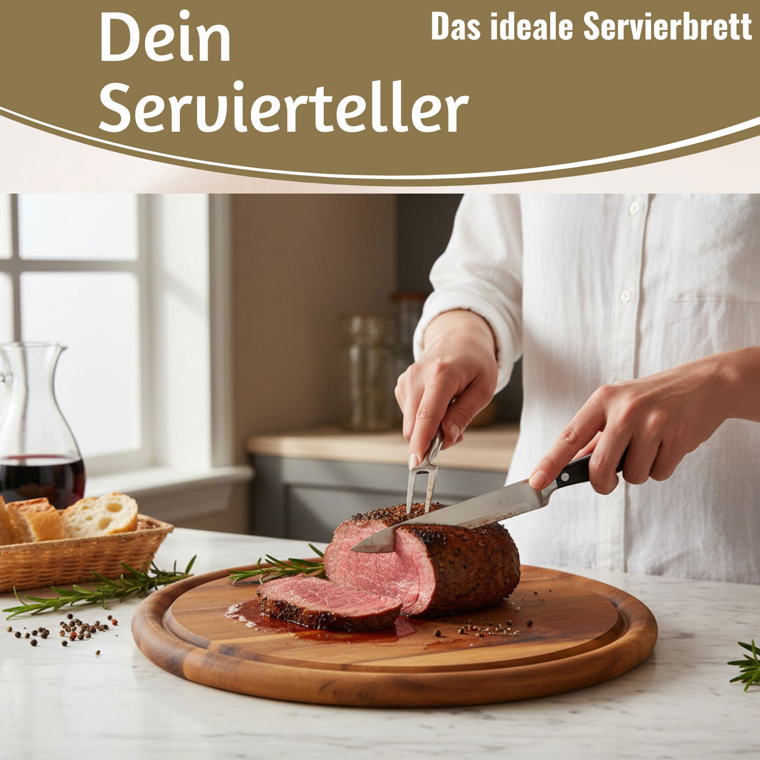 LS-LebenStil Akazie Fleischteller 25cm rund Servierbrett Saftrille