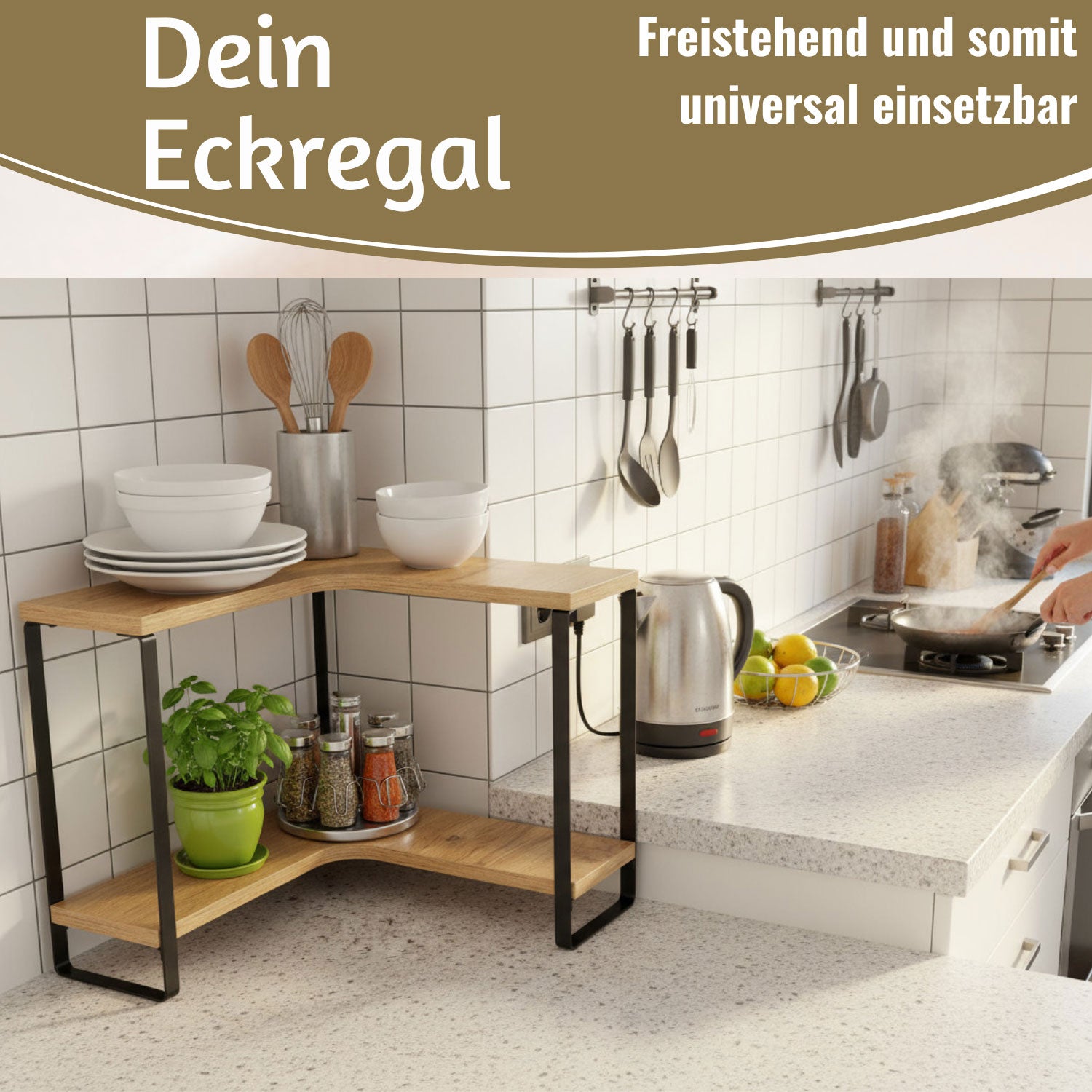LS-LebenStil Küche Eckregal Holz 30x30cm 2 Ebenen Braun