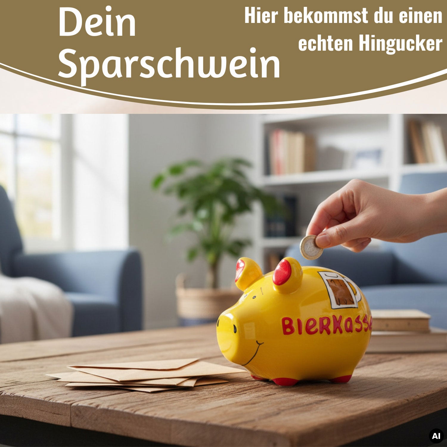 LS-LebenStil Sparschwein Bierkasse Keramik gelb-rot
