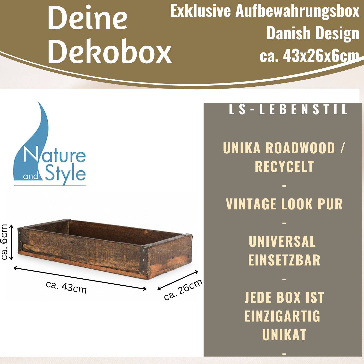 Ib Laursen Unika Serviertablett Holz Braun 43x26cm