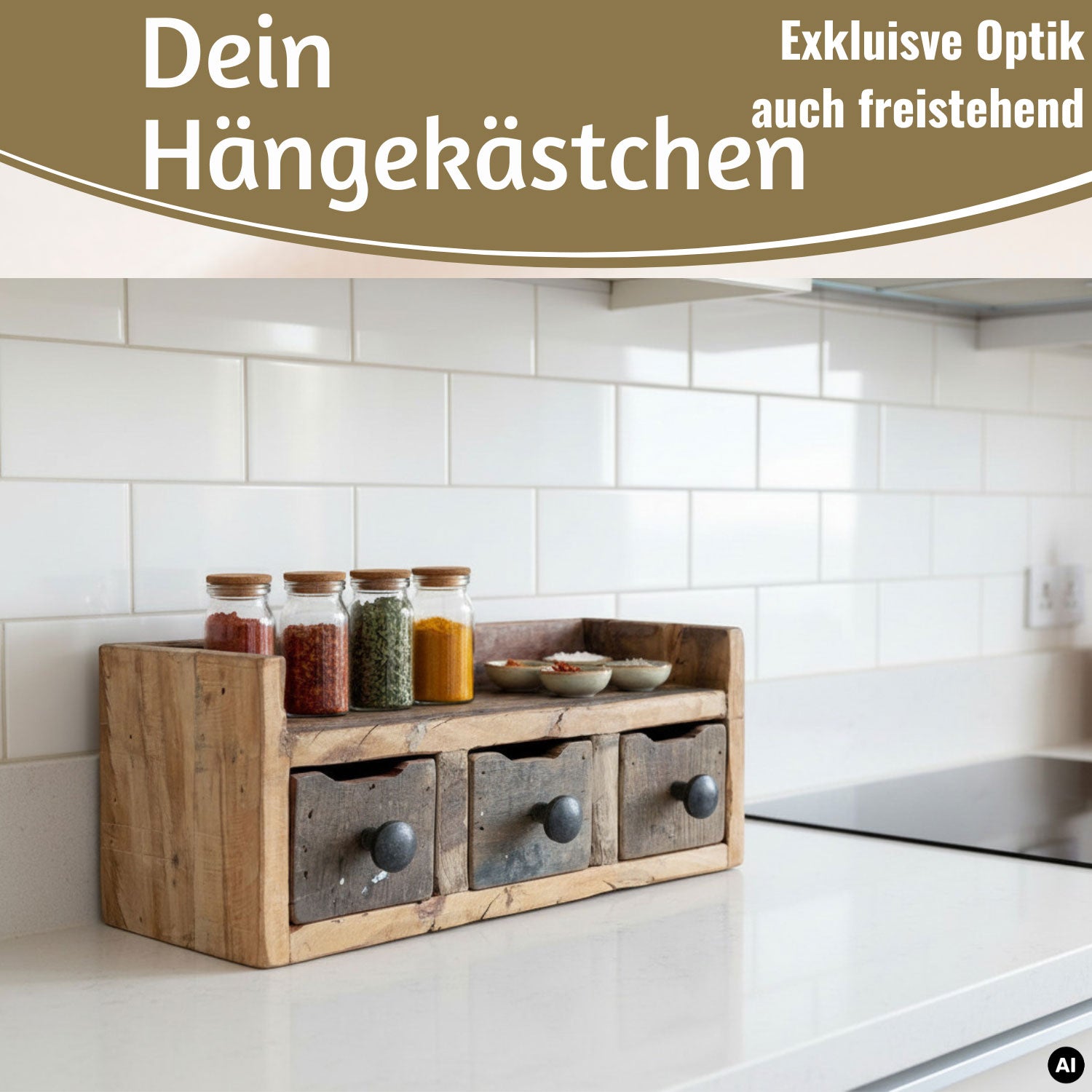 LS-LebenStil Küche & Haushalt Hängeregal Dehli 30cm 3 Schubladen