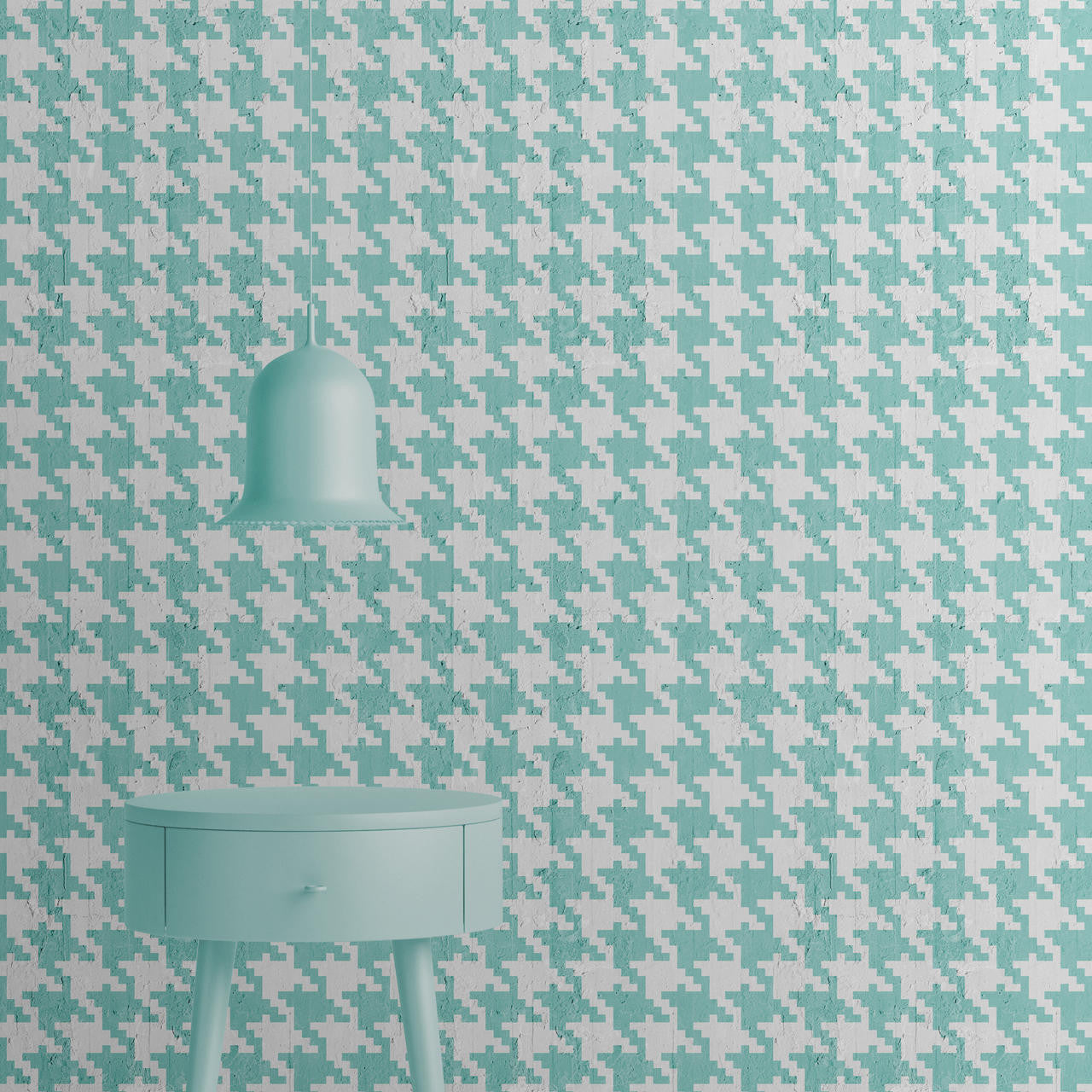 Mineheart Wallpaper Aquamarine Pied De Poule Tapete glatt aquamarin