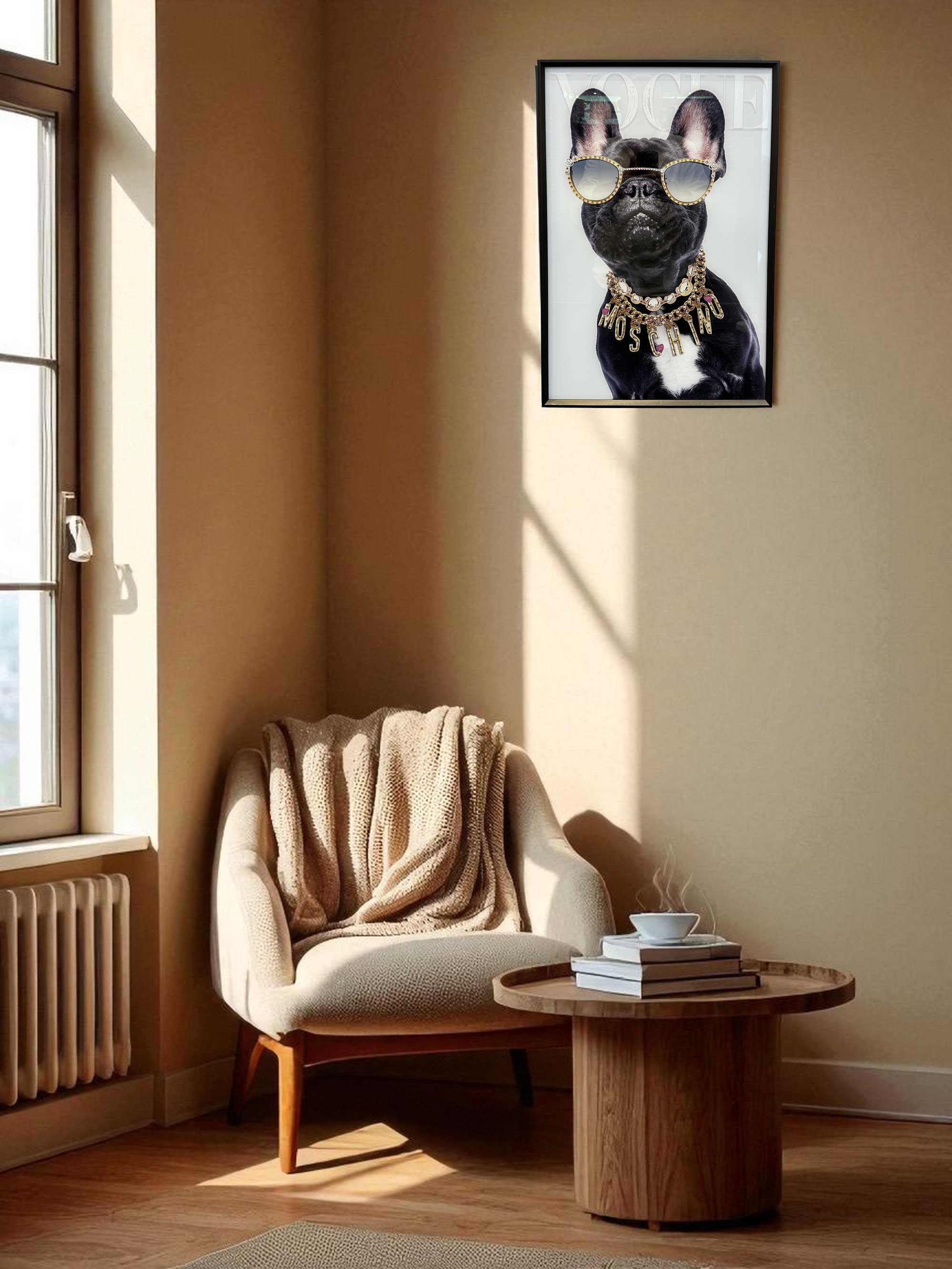 LS-LebenStil Doggy Wandbild 40x60cm Bulldogge schwarz Vogue