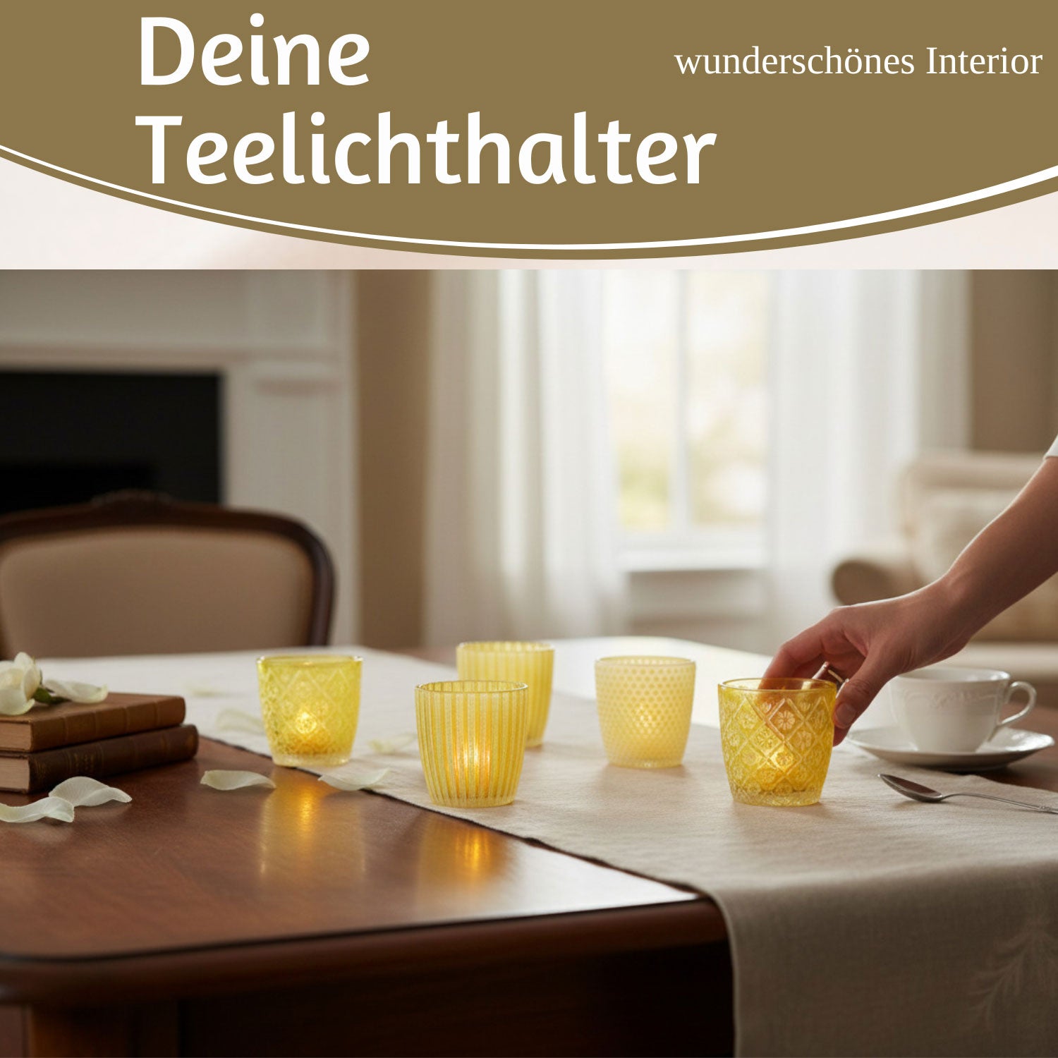 Boltze Teelichthalter Glas Retro gelb 7-9cm 6er Set Windlicht