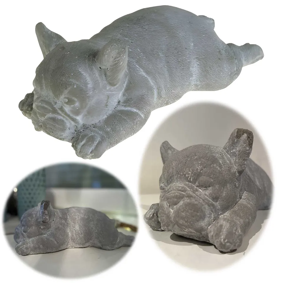 LS-LebenStil Bulldogge Frenchie Figur Beton grau-weiß 25x10cm