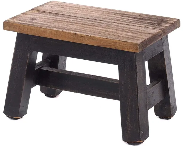 LS-LebenStil Vintage Holz Fußhocker Braun Schwarz 30 cm Tritthocker