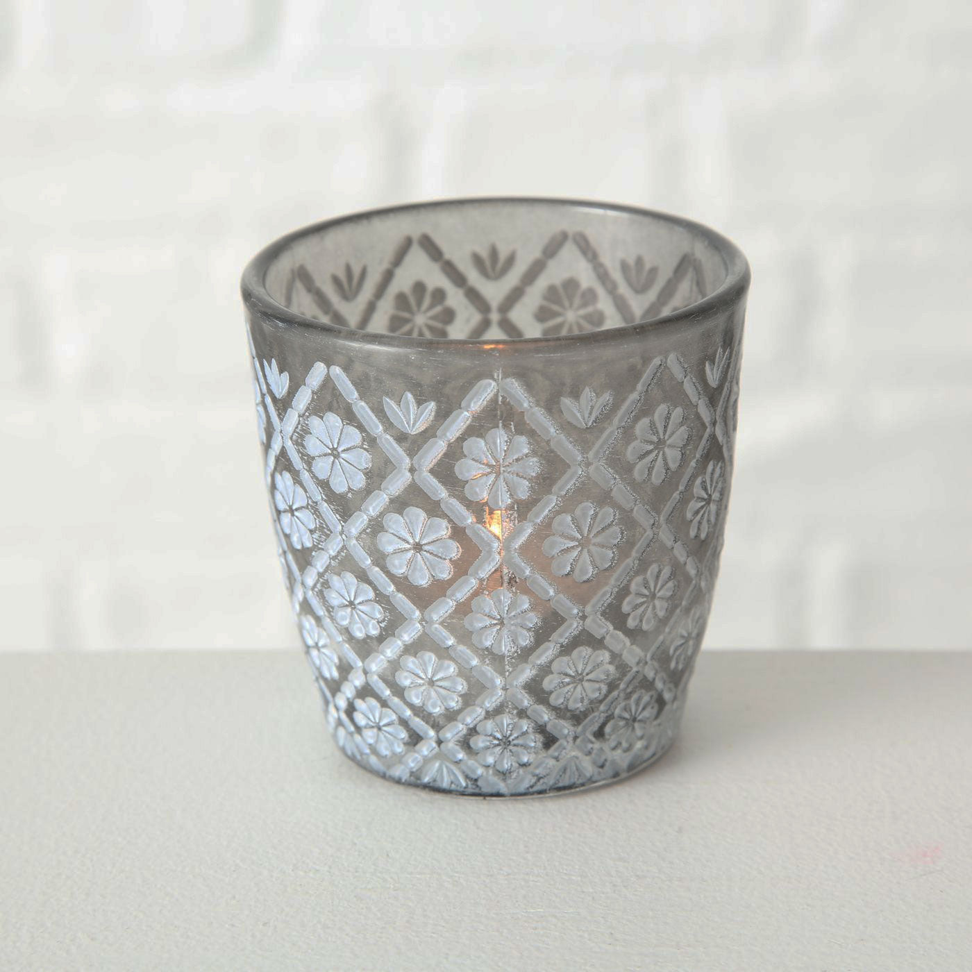 LS-LebenStil Küche & Haushalt Teelichthalter Glas Grau 2er Set Retro